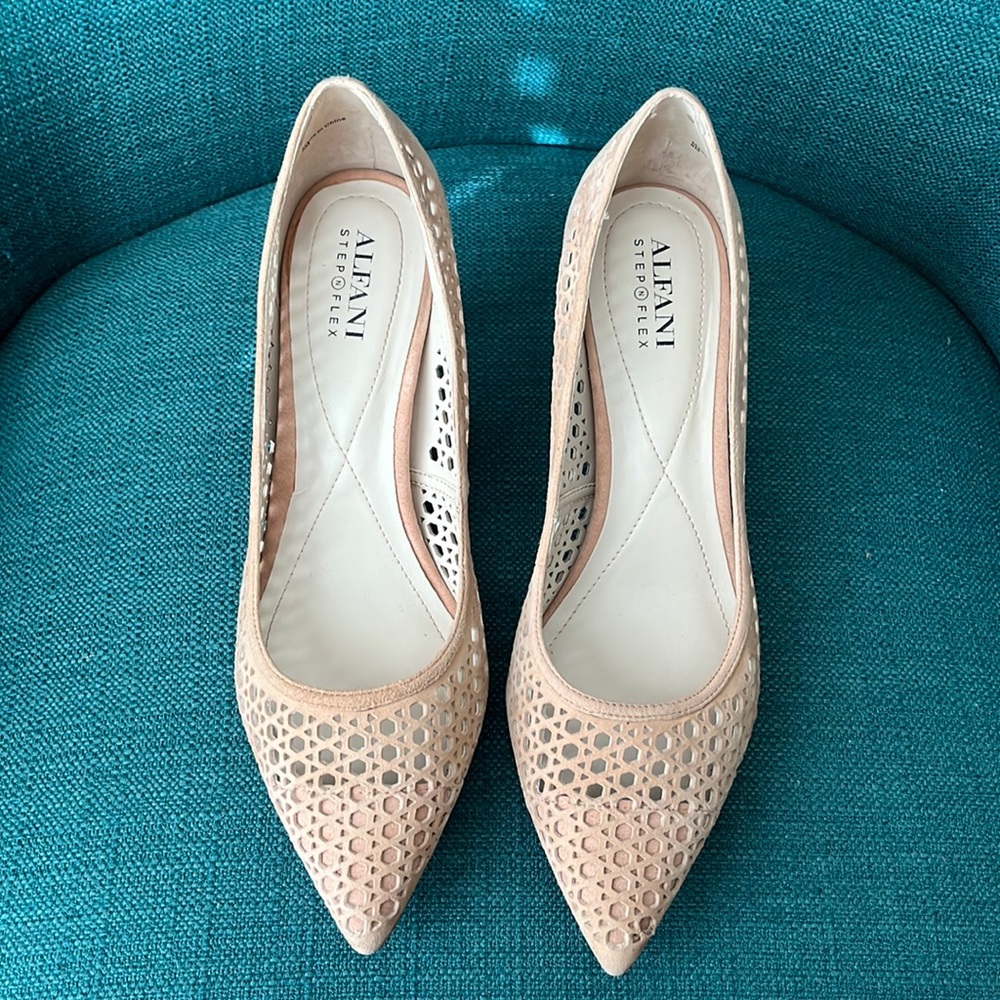 Alfani Nude/Cream Laser-Cut Pointed Toe Heels - Picture 6 of 9